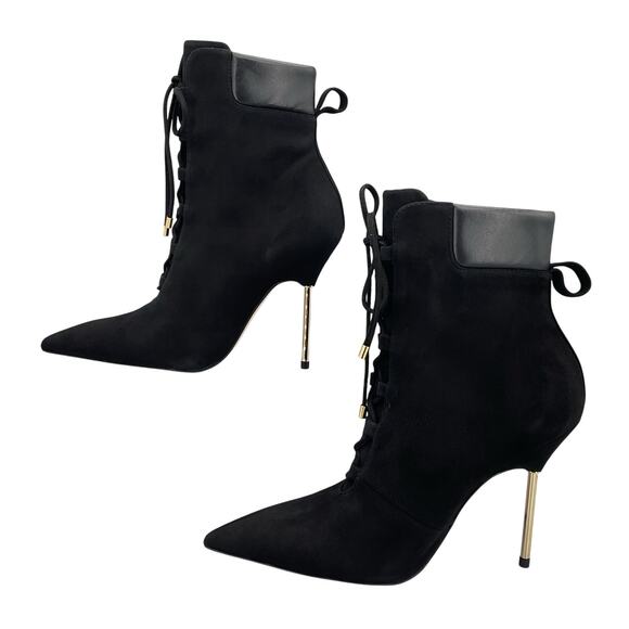 NEW Good American Women’s Scandal Lace Up High Heel Booties Black Size 7 - Picture 2 of 10